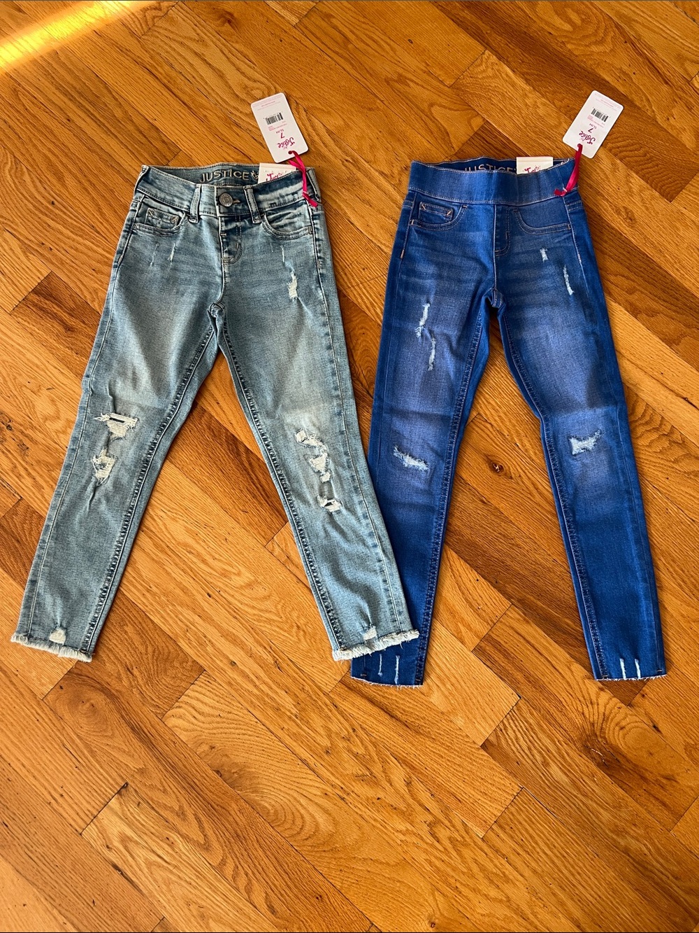 Justice Girls Skinny Jeans Duo - Light Blue and Dark Blue Distressed